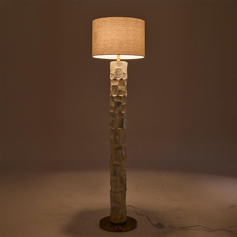 Pearl Effect Floor Lamp - Off White and Light Beige - Shell