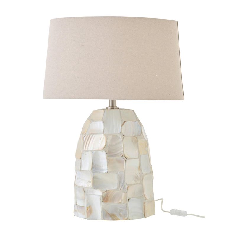 Pearl Effect Table Lamp - Off White and Light Beige - Shell