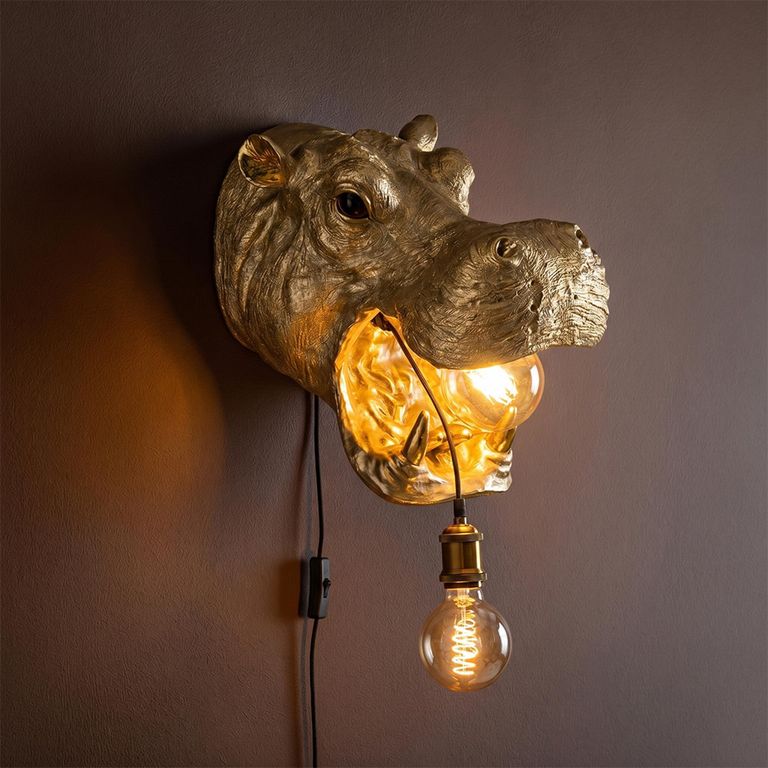 Hippopotamus Head Wall Lamp - Gold - Polyresin