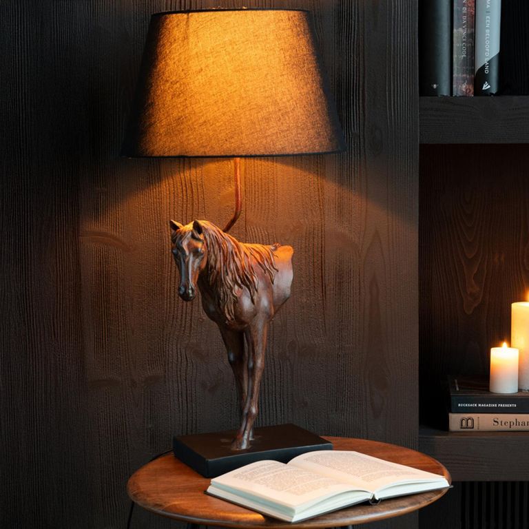 Horse Front Table Lamp - Dark Brown - Polyresin