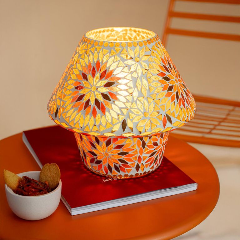 Mosaic Table Lamp - Brown and Dark Orange - Glass