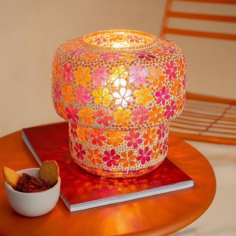 Mosaic Table Lamp - Dark Pink and Orange - Glass