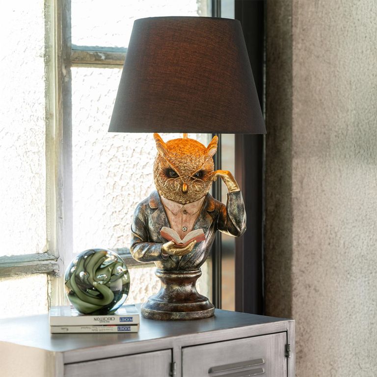 Owl Table Lamp - Antique Brown and Gold - Polyresin