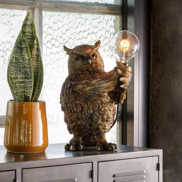 Owl Table Lamp - Gold - Polyresin