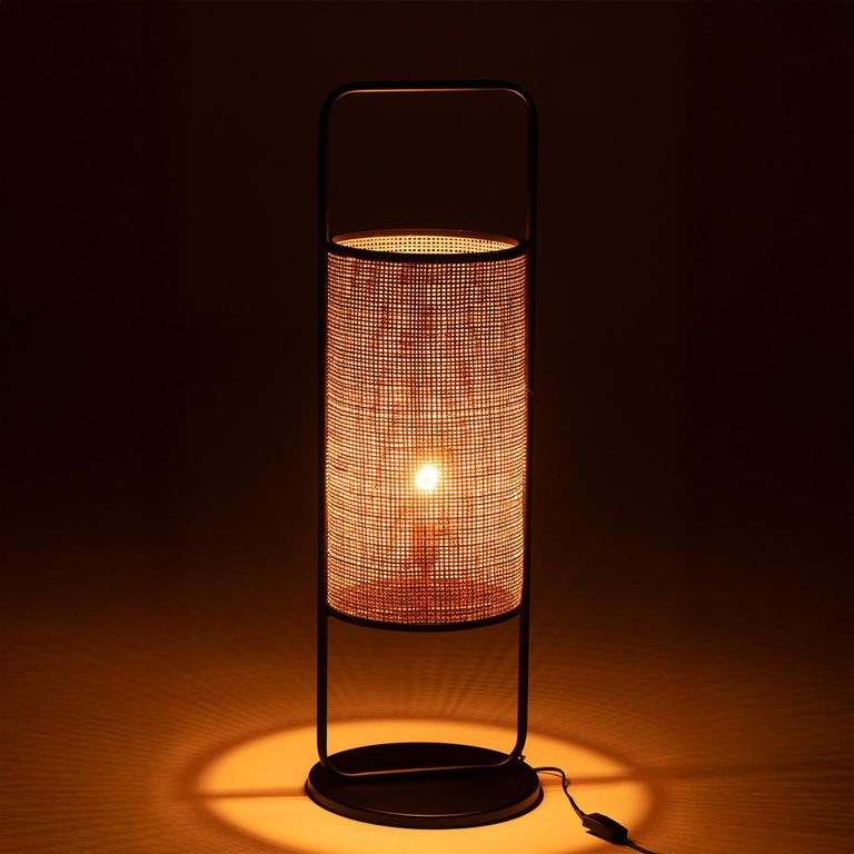 Elton Table Lamp - On Foot - Black and Natural - Rattan and Metal