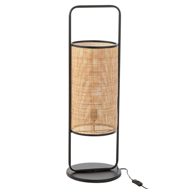 Elton Table Lamp - On Foot - Black and Natural - Rattan and Metal