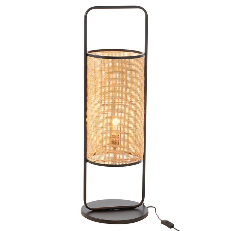Elton Table Lamp - On Foot - Black and Natural - Rattan and Metal