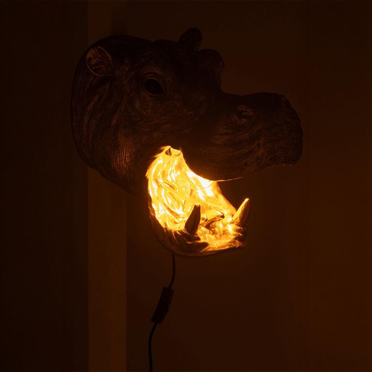 Hippopotamus Head Wall Lamp - Gold - Polyresin