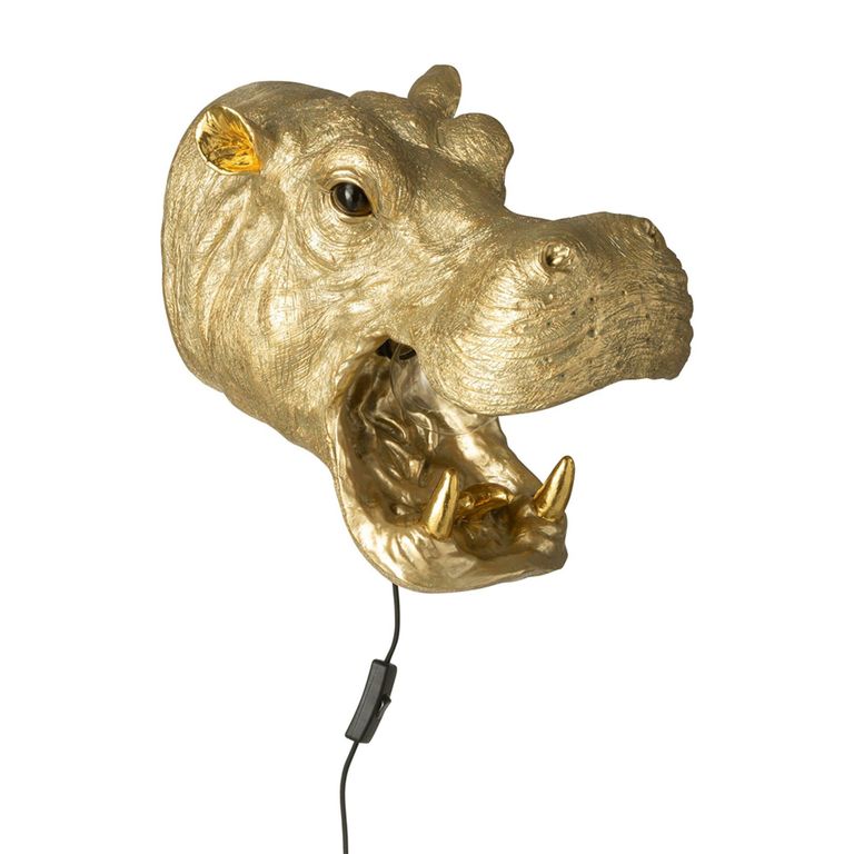 Hippopotamus Head Wall Lamp - Gold - Polyresin