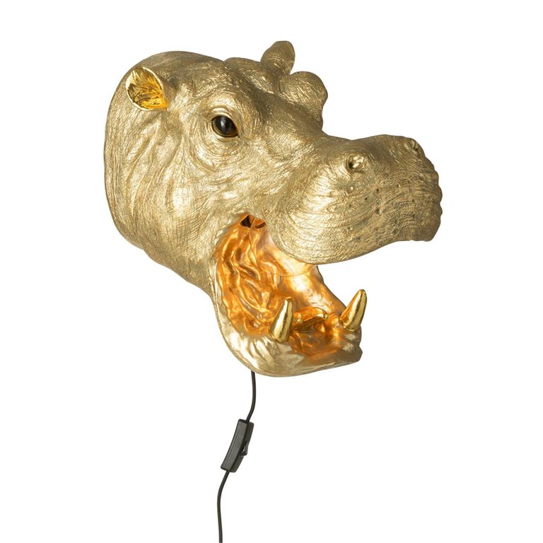 Hippopotamus Head Wall Lamp - Gold - Polyresin