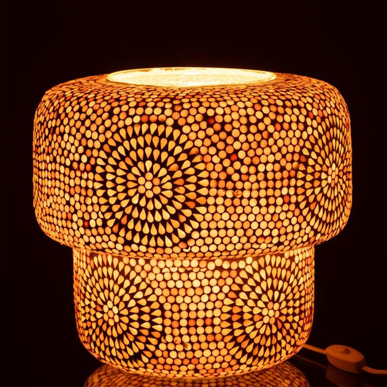 Mosaic Table Lamp - Beige and White - Glass