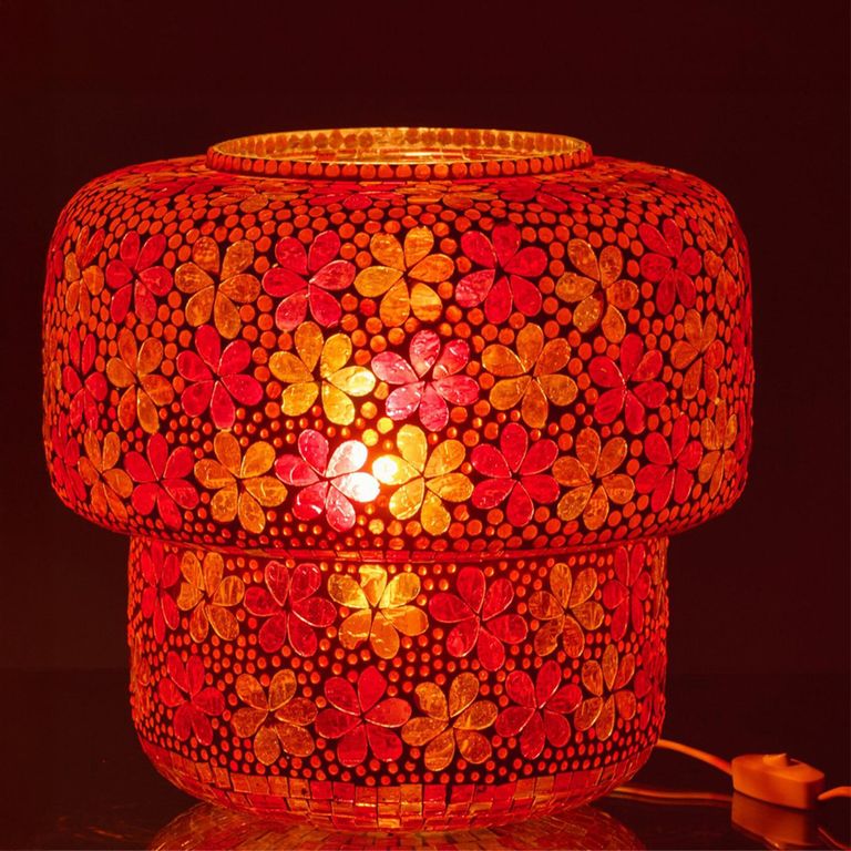 Mosaic Table Lamp - Dark Pink and Orange - Glass