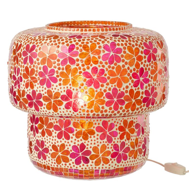 Mosaic Table Lamp - Dark Pink and Orange - Glass