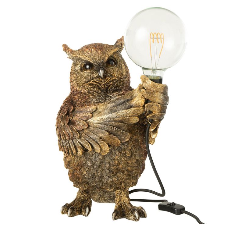 Owl Table Lamp - Antique Brown - Polyresin