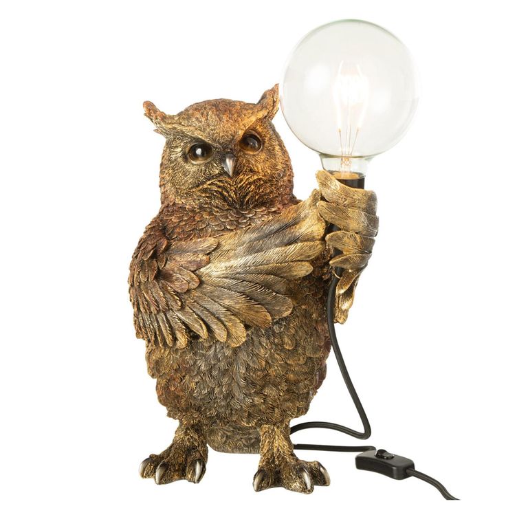 Owl Table Lamp - Antique Brown - Polyresin