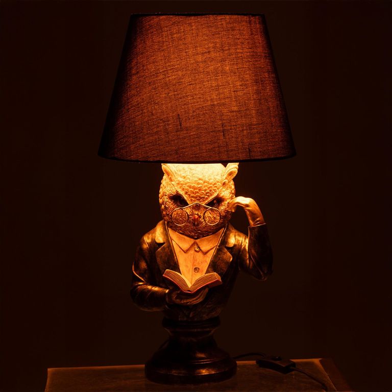 Owl Table Lamp - Antique Brown and Gold - Polyresin