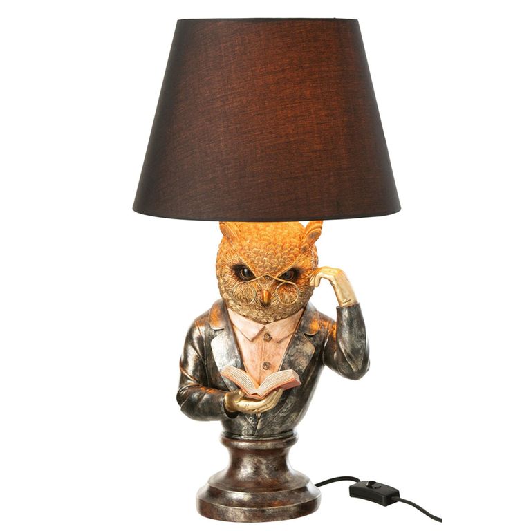 Owl Table Lamp - Antique Brown and Gold - Polyresin