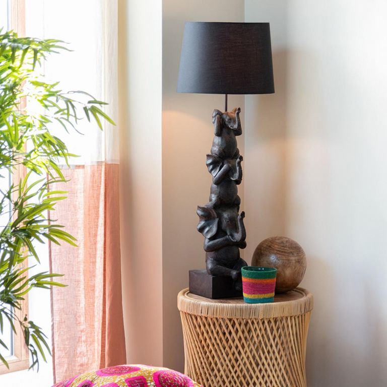 3 Elephants Table Lamp - Brown - Polyresin
