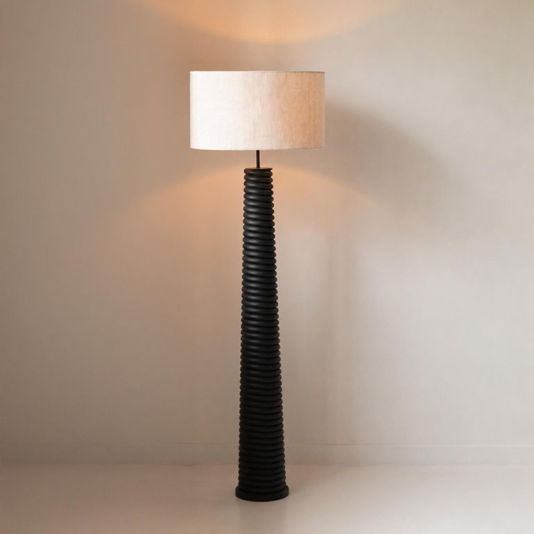 Floor Lamp - Black and Grey - Threaded Ailanthus Wood