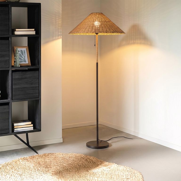 Floor Lamp - Natural and Black - Rattan and Metal