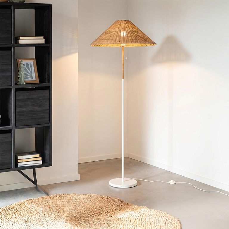 Floor Lamp - Natural and White - Rattan and Metal