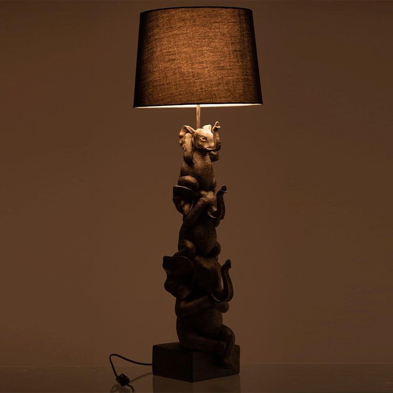 3 Elephants Table Lamp - Brown - Polyresin