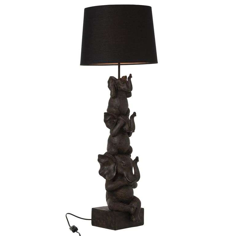 3 Elephants Table Lamp - Brown - Polyresin