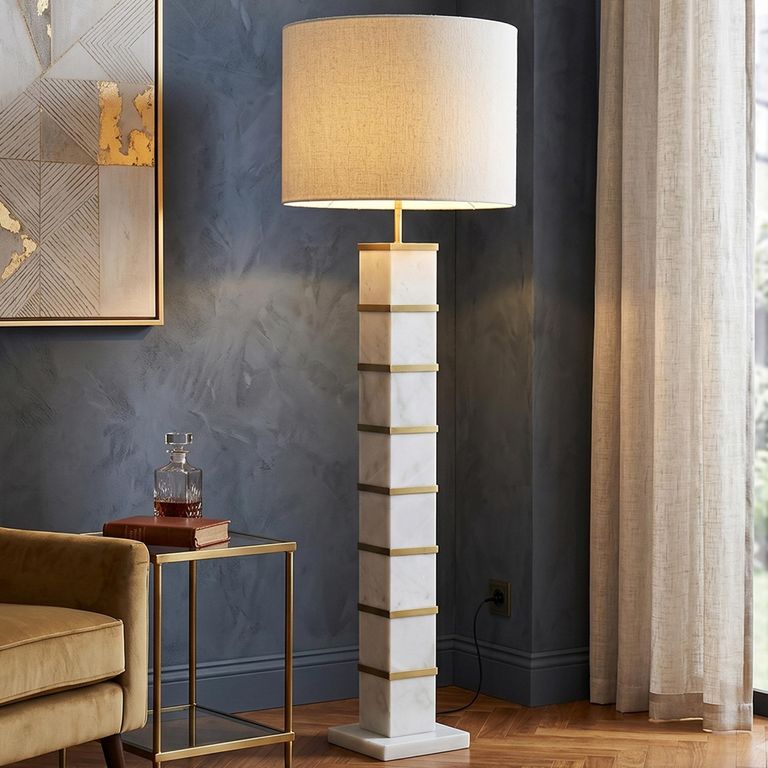 Celinae Floor Lamp - White - Fabric and Marble