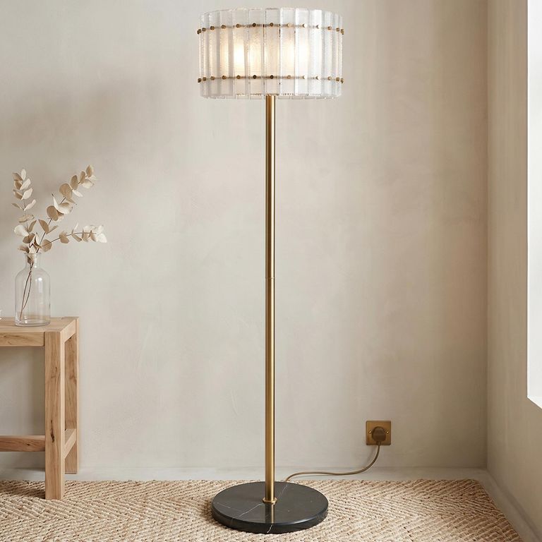 Feline Floor Lamp - Antique Brass - Glass and Metal