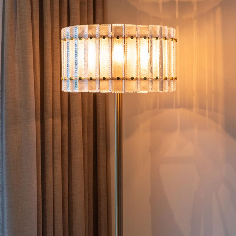 Feline Floor Lamp - Antique Brass - Glass and Metal