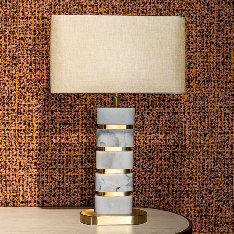 Lenore Table Lamp - White and Gold - Marble and Fabric