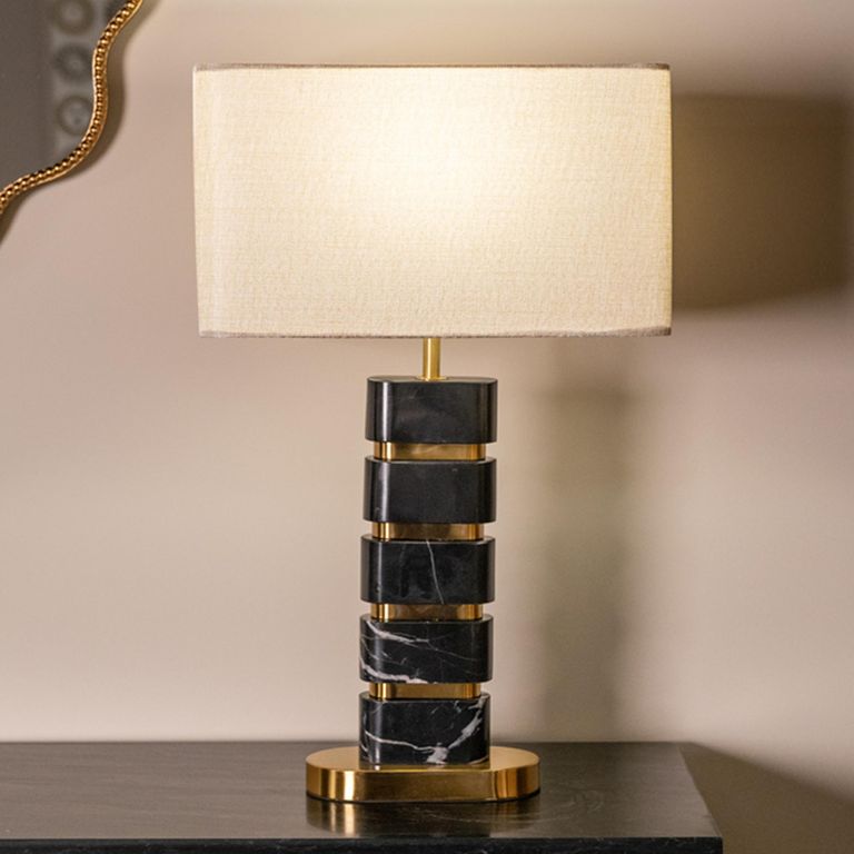 Levina Table Lamp - Black and Gold - Marble and Fabric