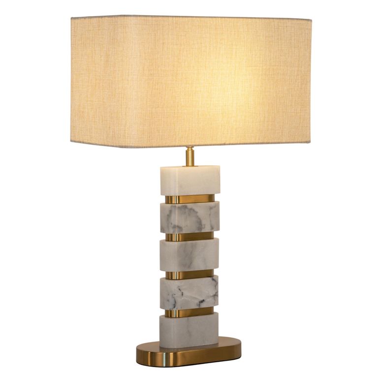 Lenore Table Lamp - White and Gold - Marble and Fabric