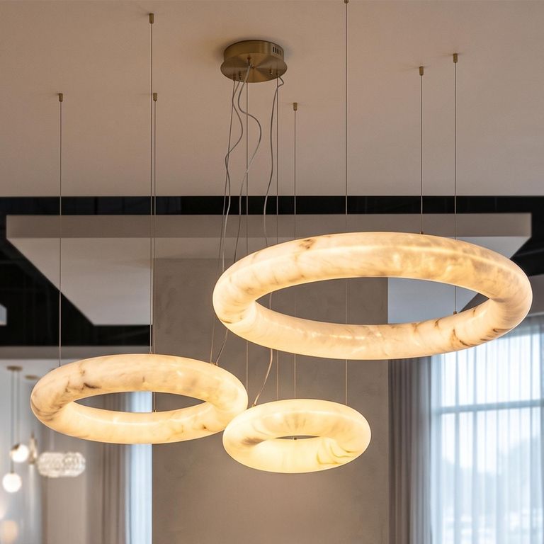 Thalora Chandelier - White and Brass - Resin and Metal