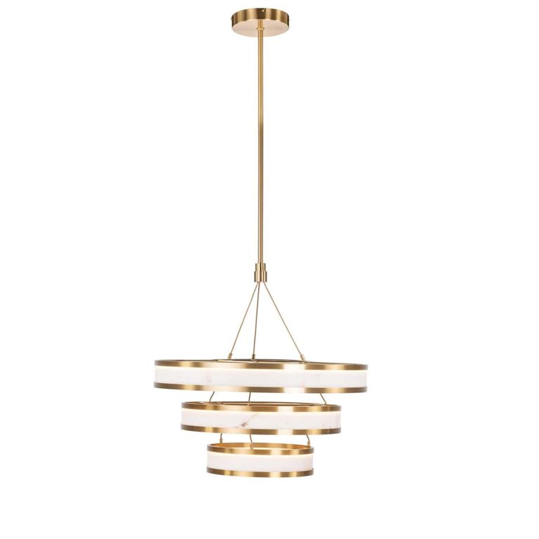 Cealora Chandelier - Round - White and Brass - Resin and Metal