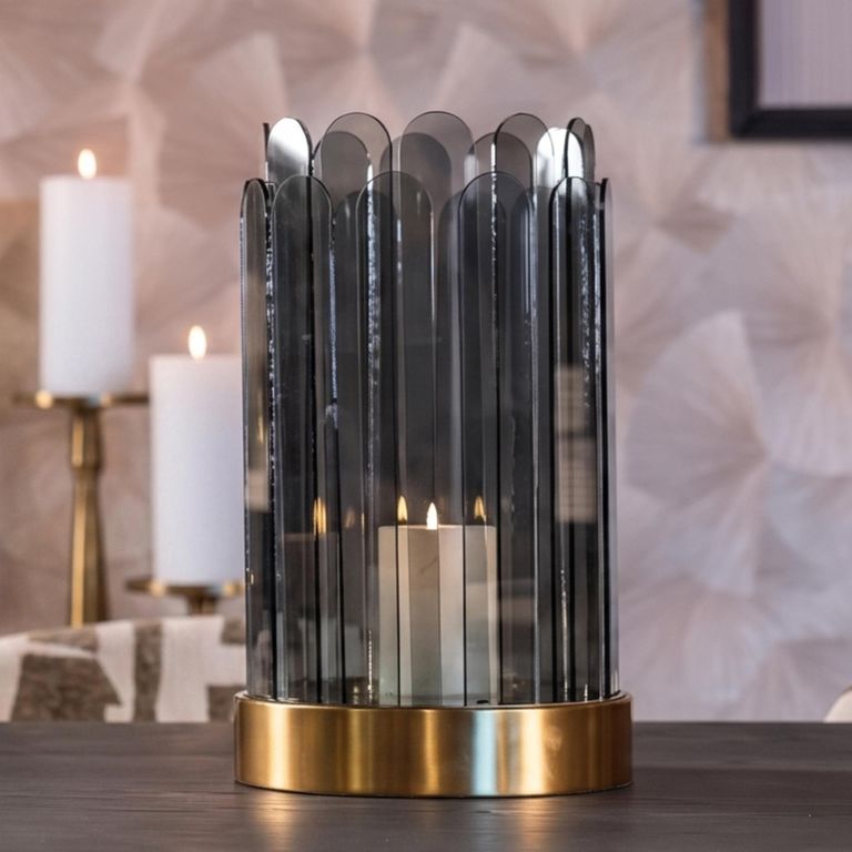 Daisey Hurricane Light - Large - Gold and Smoke - Glass and Metal