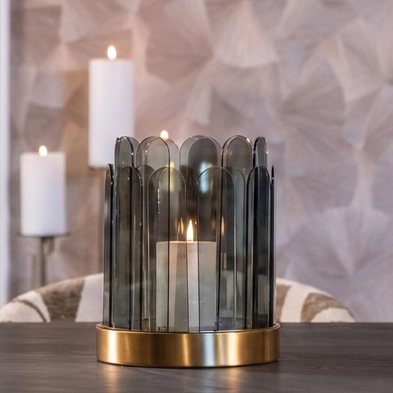 Daisey Hurricane Light - Small - Gold and Smoke - Glass and Metal