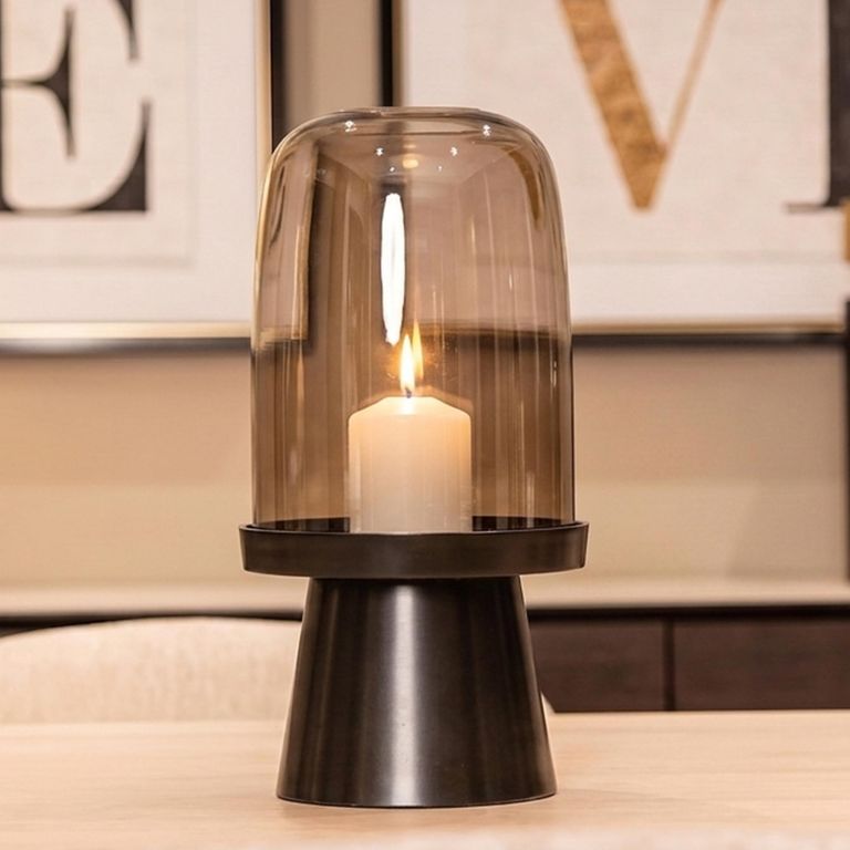Meave Hurricane Light - Walnut - Glass and Metal