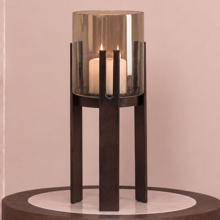 Reese Hurricane Light - Large - Walnut - Glass and Mango Wood