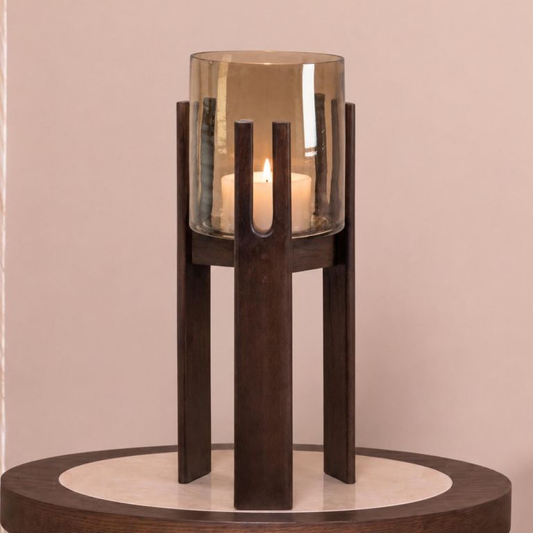 Reese Hurricane Light - Small - Walnut - Glass and Mango Wood