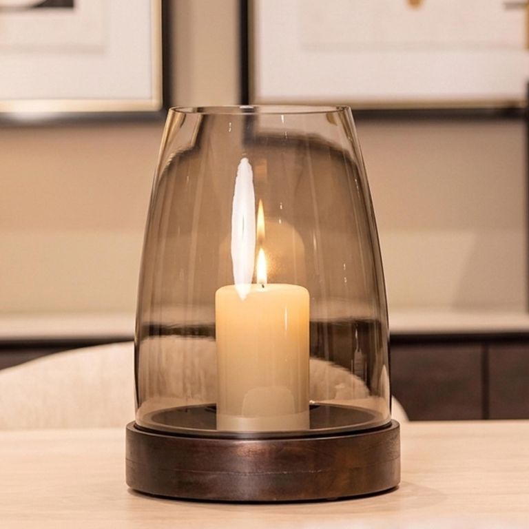 Skye Hurricane Light - Walnut - Glass and Mango Wood