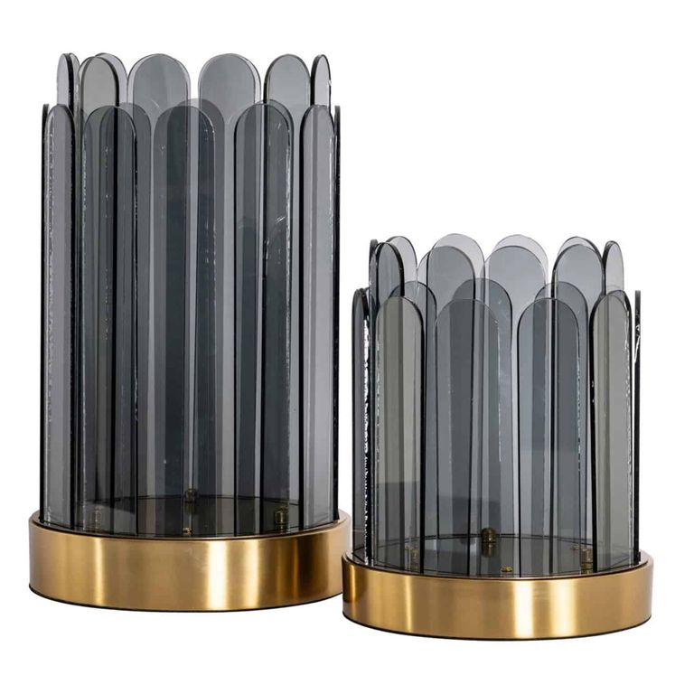 Daisey Hurricane Light - Large - Gold and Smoke - Glass and Metal