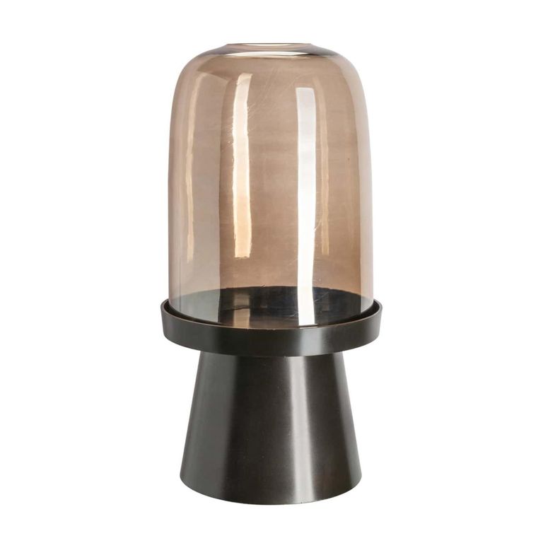 Meave Hurricane Light - Walnut - Glass and Metal
