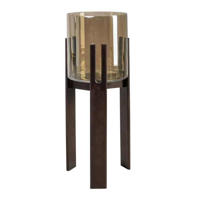 Reese Hurricane Light - Large - Walnut - Glass and Mango Wood