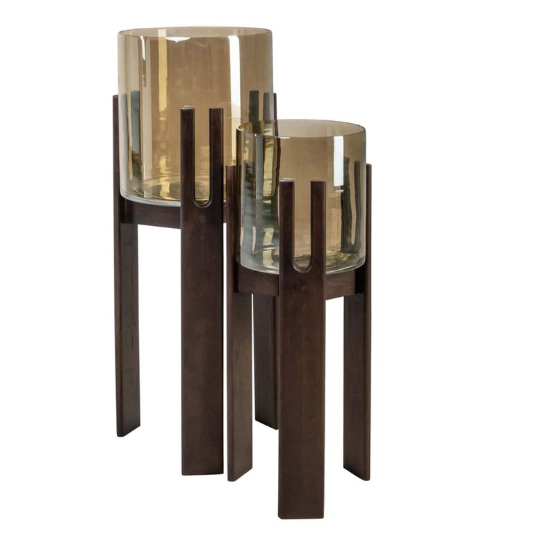 Reese Hurricane Light - Large - Walnut - Glass and Mango Wood