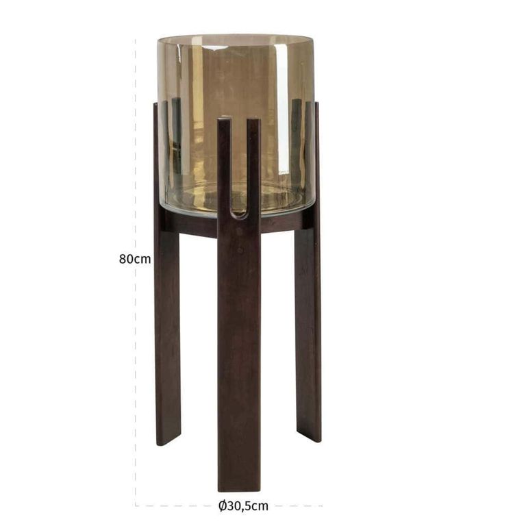 Reese Hurricane Light - Large - Walnut - Glass and Mango Wood