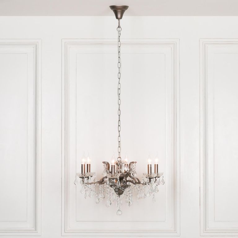 Gorgeous Shallow Cut Glass Chandelier - Antique Silver - 6 Branch