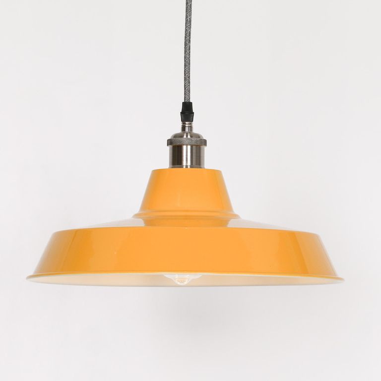 Factory Style Pendant Light - Mustard Yellow Painted Metal - 36cm