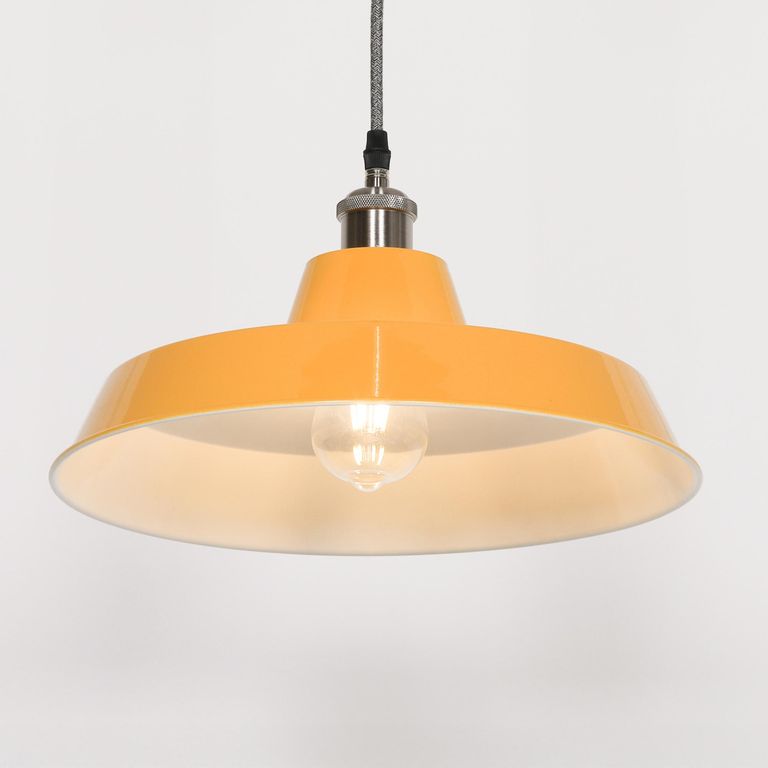 Factory Style Pendant Light - Mustard Yellow Painted Metal - 36cm