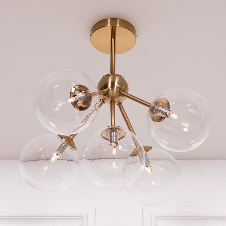 Sputnik Glass Ceiling Light - Gold Satin - 5 Arm Ball